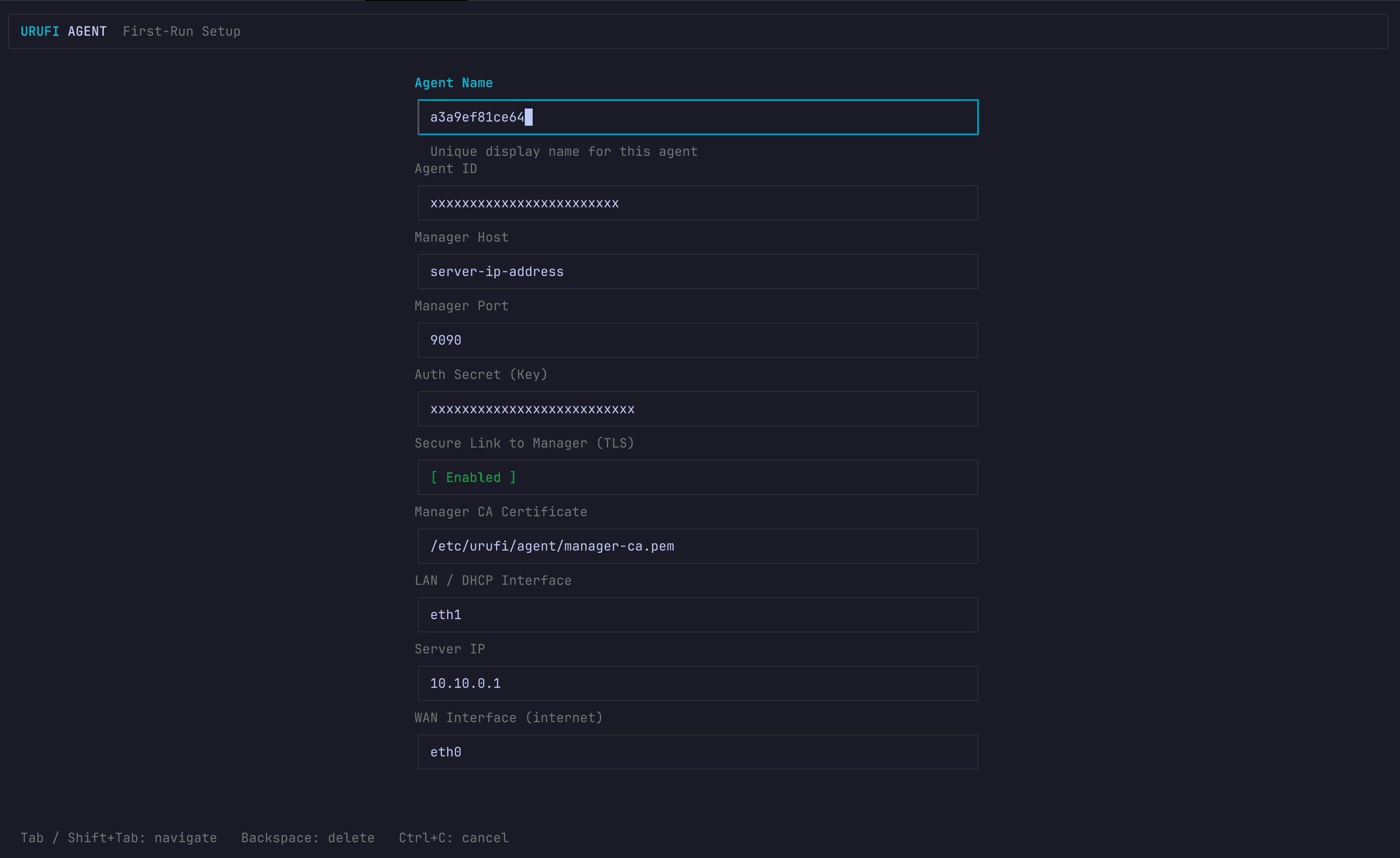 URUFI Agent first-run setup — the terminal wizard